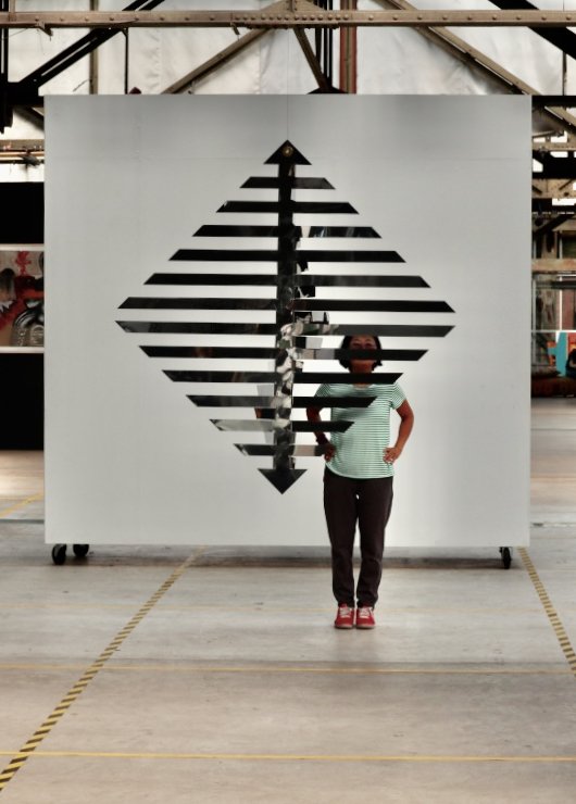 Perspectives, 2020, stainless steel, acrylic, 180 x 180 x 180 cm, by Helena Kaori Maeda and Frank Hietbrink